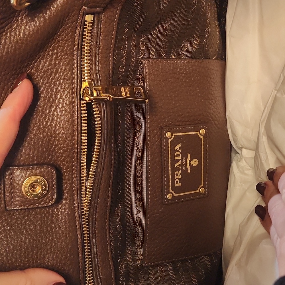 Prada Brown Pebbled Leather Top-Handle Crossbody Bag with Gold Hardware - Picture 7 of 16